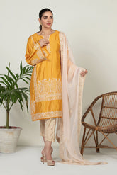 DA-2011 YELLOW EMBROIDERED KURTA  WITH DUPATTA